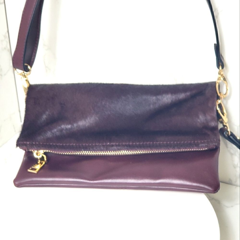 LA DIVA Leather & Faux Fur Envelope Crossbody Wristlet Bag - Picture 2 of 16